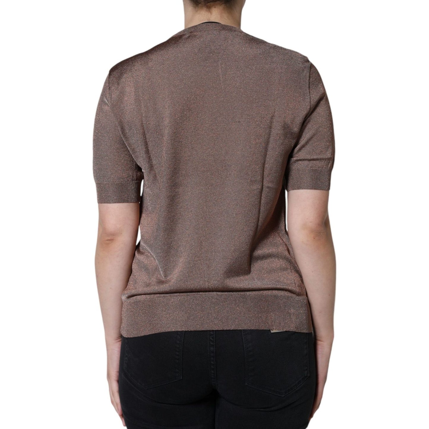 Dolce & Gabbana Brown Floral Applique Viscose Short Sleeve Top TSH86578-42