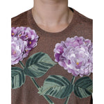 Dolce & Gabbana Brown Floral Applique Viscose Short Sleeve Top TSH86578-42