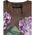 Dolce & Gabbana Brown Floral Applique Viscose Short Sleeve Top TSH86578-42