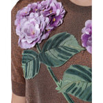 Dolce & Gabbana Brown Floral Applique Viscose Short Sleeve Top TSH86578-42