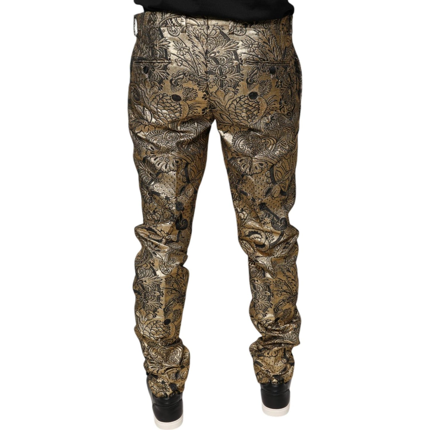 Dolce & Gabbana Gold Floral Jacquard Men Dress Pants PAN75361-52
