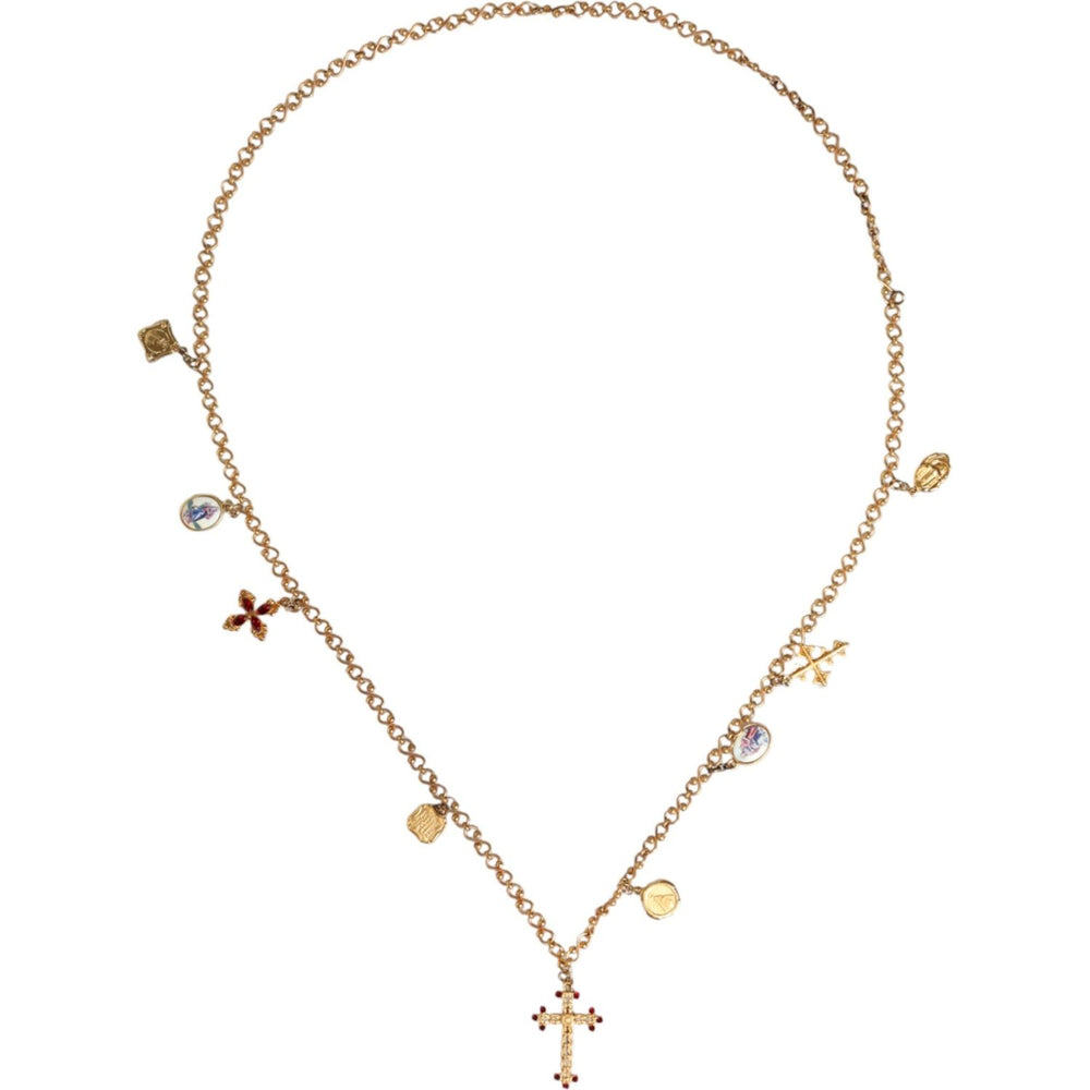 Dolce & Gabbana Gold Tone Brass Chain Religious Cross Pendant Necklace SMY10390