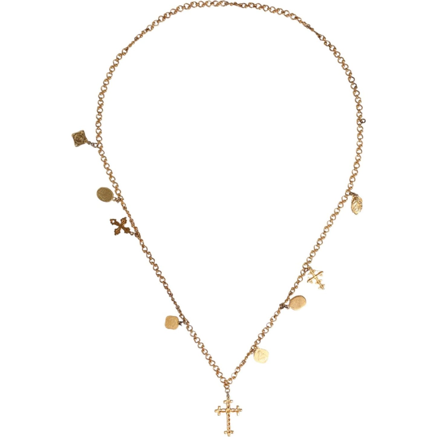 Dolce & Gabbana Gold Tone Brass Chain Religious Cross Pendant Necklace SMY10390
