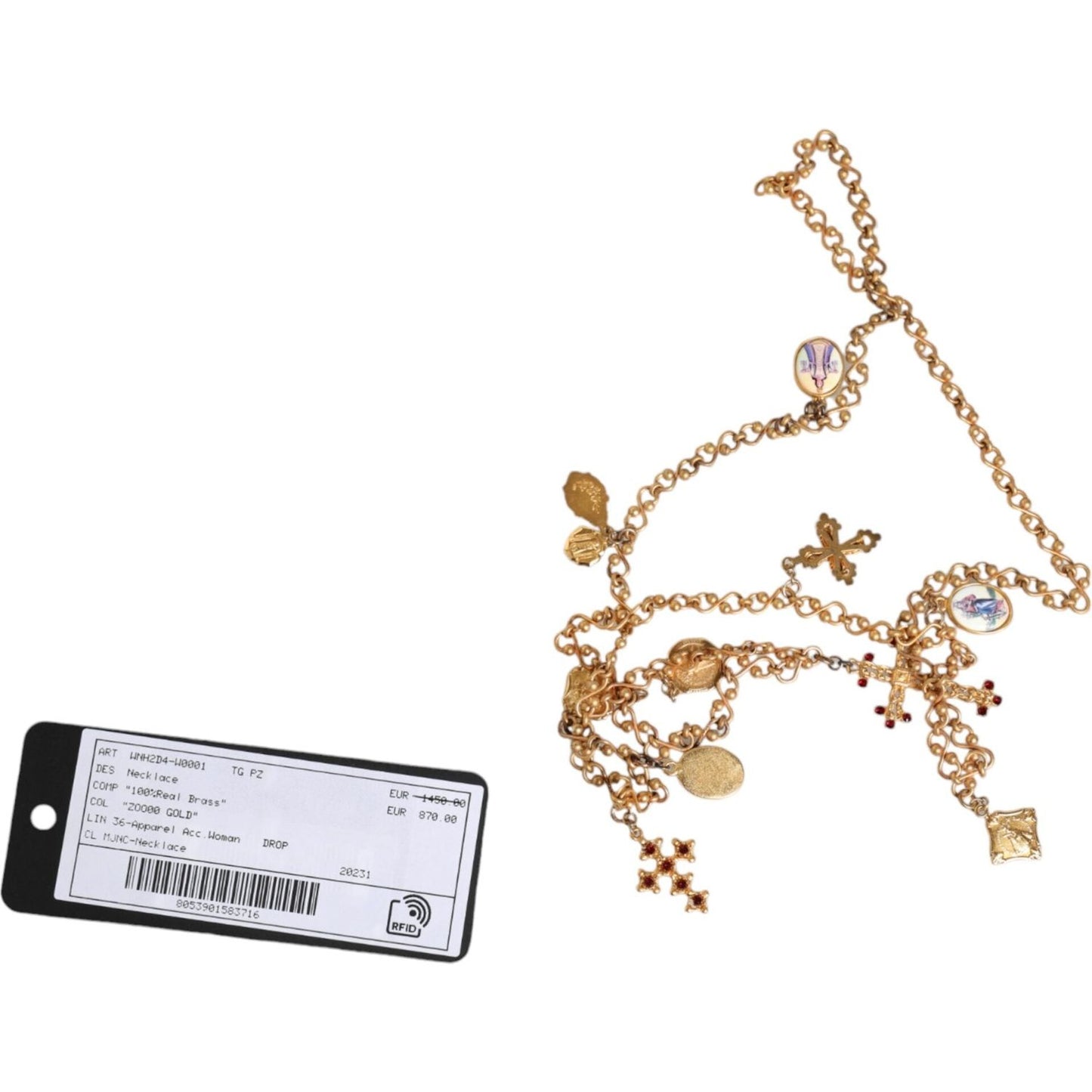 Dolce & Gabbana Gold Tone Brass Chain Religious Cross Pendant Necklace SMY10390