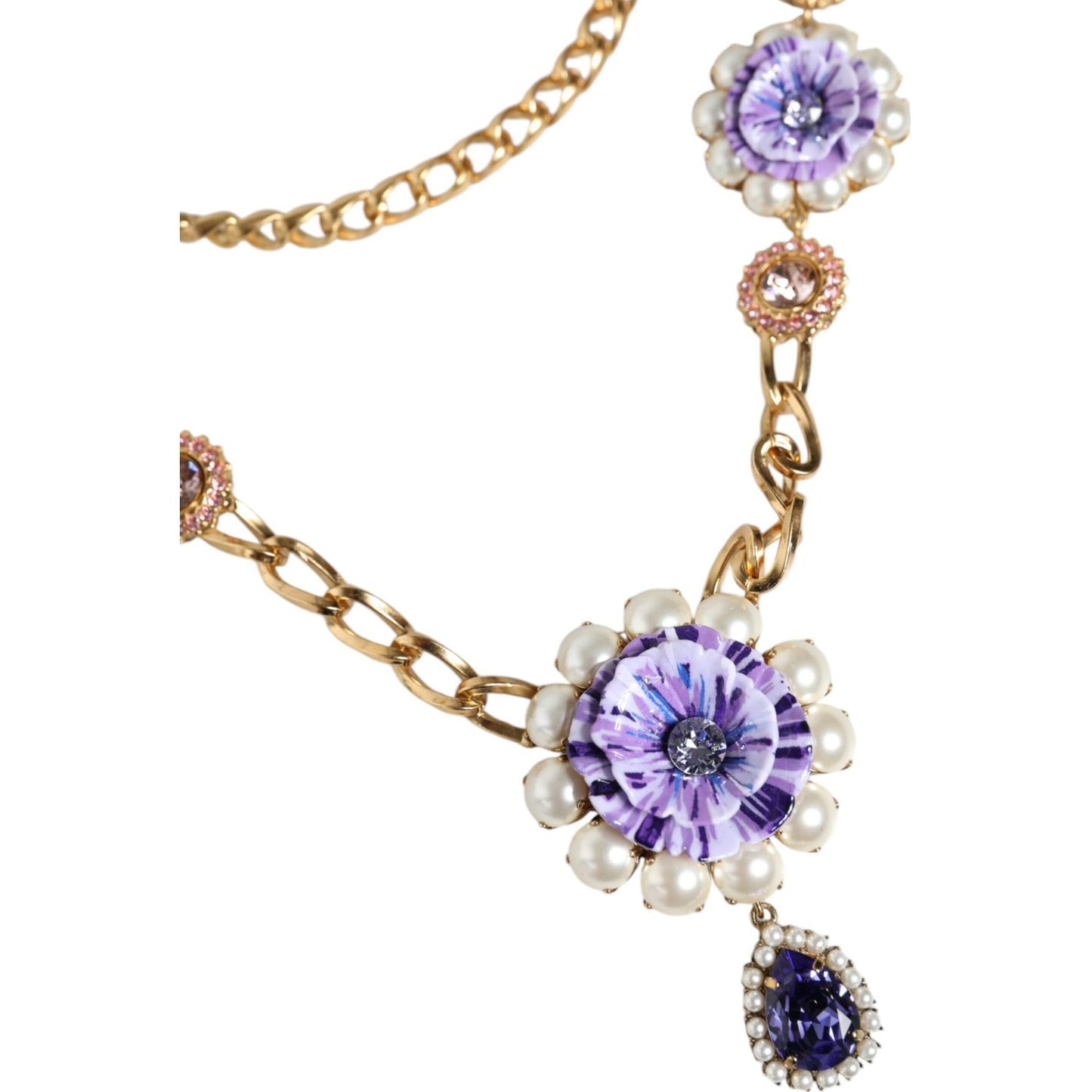 Dolce & Gabbana Gold Tone Floral Crystals Embellished Layered Necklace SMY10392