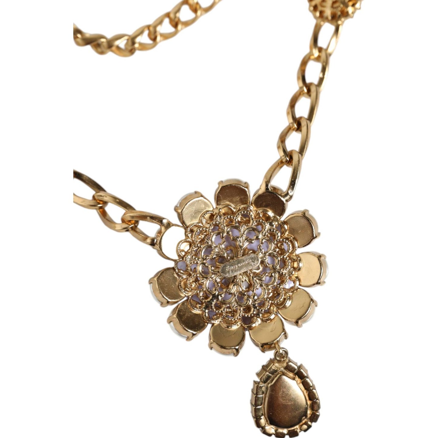 Dolce & Gabbana Gold Tone Floral Crystals Embellished Layered Necklace SMY10392
