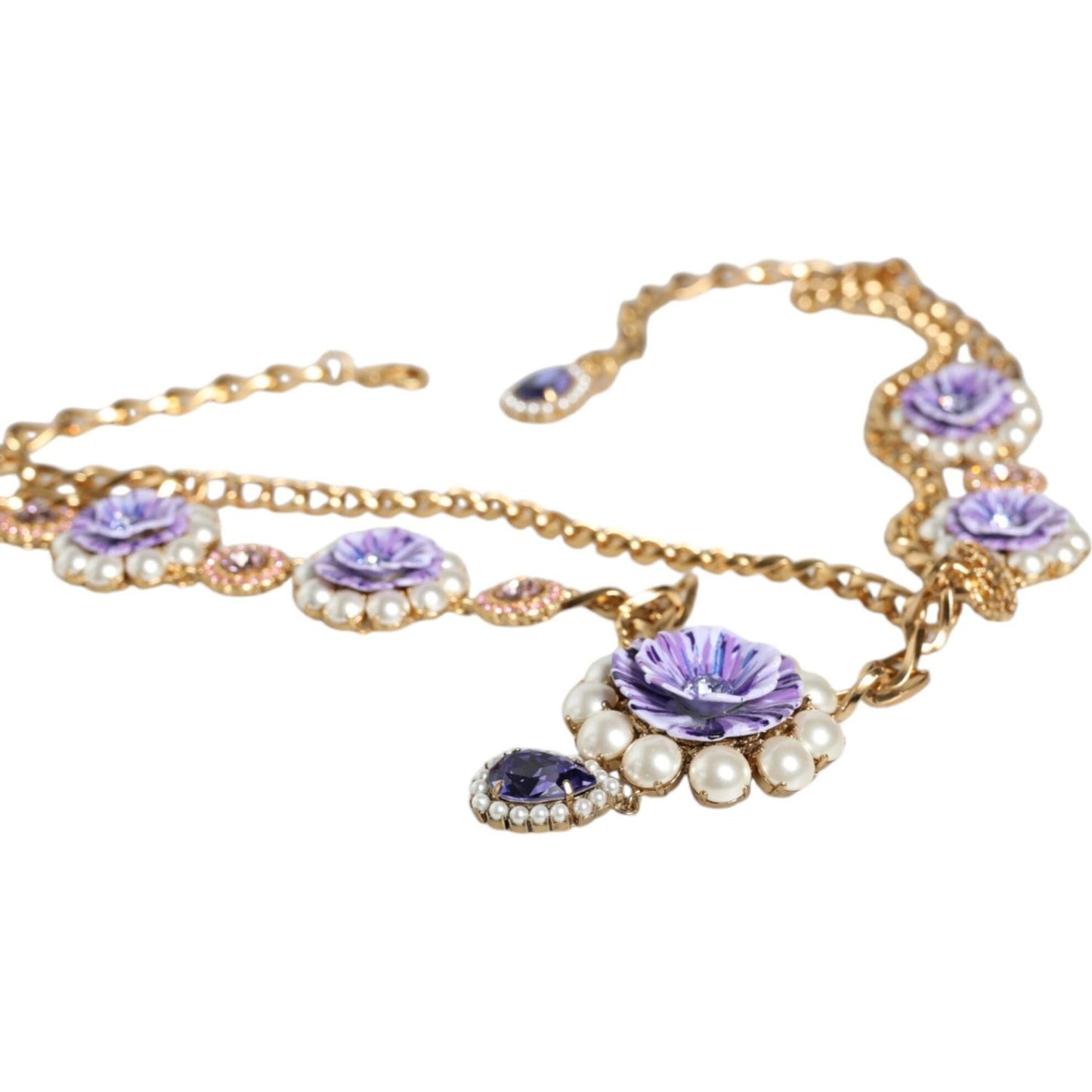 Dolce & Gabbana Gold Tone Floral Crystals Embellished Layered Necklace SMY10392