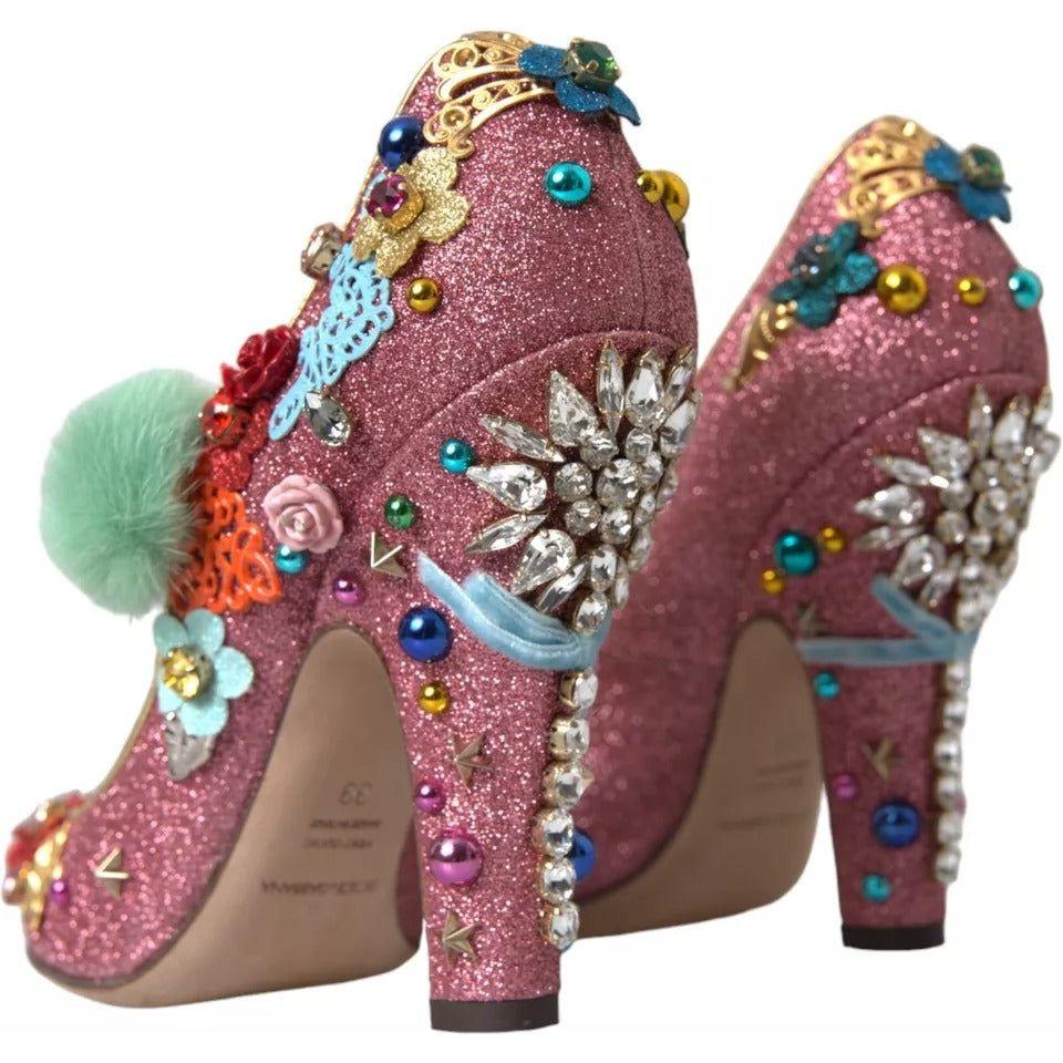 Dolce & Gabbana Pink Embellished Fur Mary Jane Pumps Shoes LA10945-39