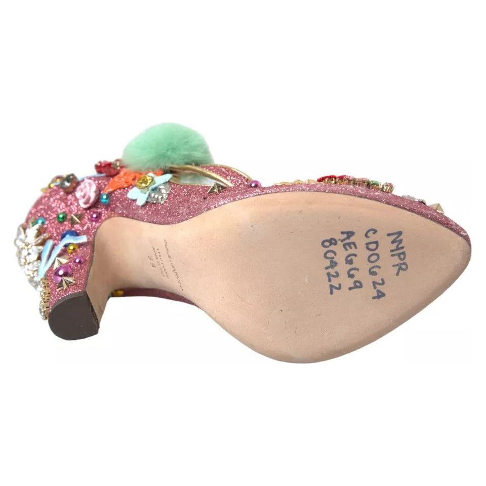 Dolce & Gabbana Pink Embellished Fur Mary Jane Pumps Shoes LA10945-39