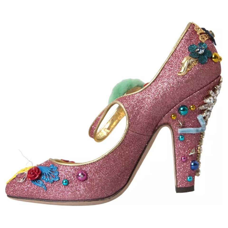 Dolce & Gabbana Pink Embellished Fur Mary Jane Pumps Shoes LA10945-39