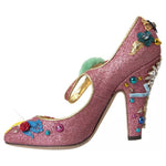Dolce & Gabbana Pink Embellished Fur Mary Jane Pumps Shoes LA10945-39