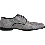 Dolce & Gabbana Silver Leather Rhinestones Derby Dress Shoes MV6249-40