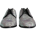 Dolce & Gabbana Silver Leather Rhinestones Derby Dress Shoes MV6249-40