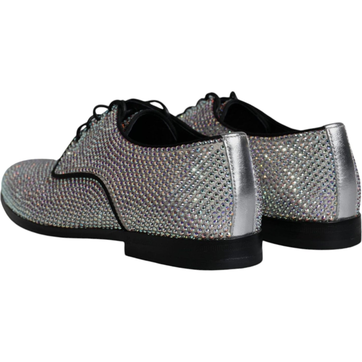 Dolce & Gabbana Silver Leather Rhinestones Derby Dress Shoes MV6249-40