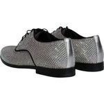 Dolce & Gabbana Silver Leather Rhinestones Derby Dress Shoes MV6249-40