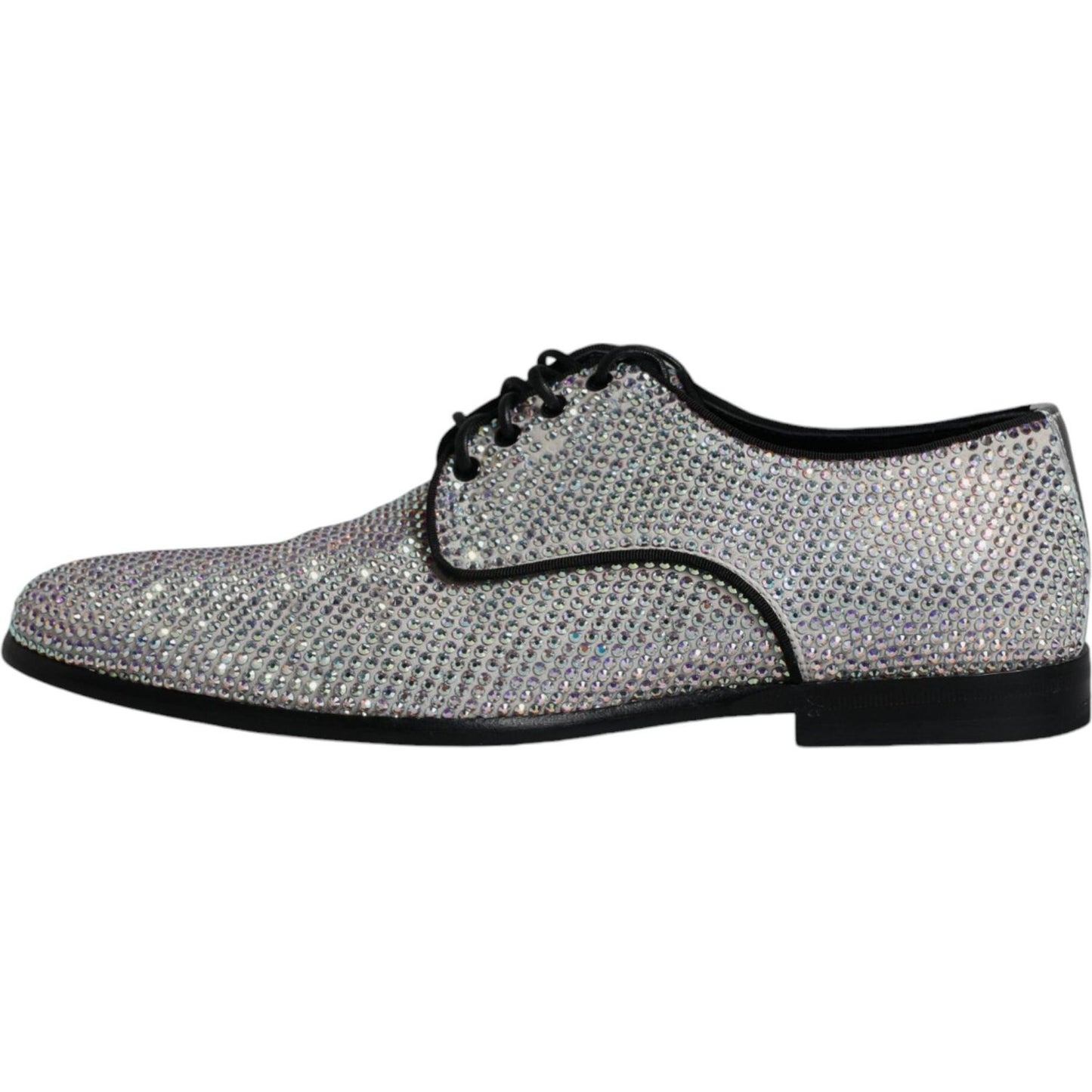 Dolce & Gabbana Silver Leather Rhinestones Derby Dress Shoes MV6249-40