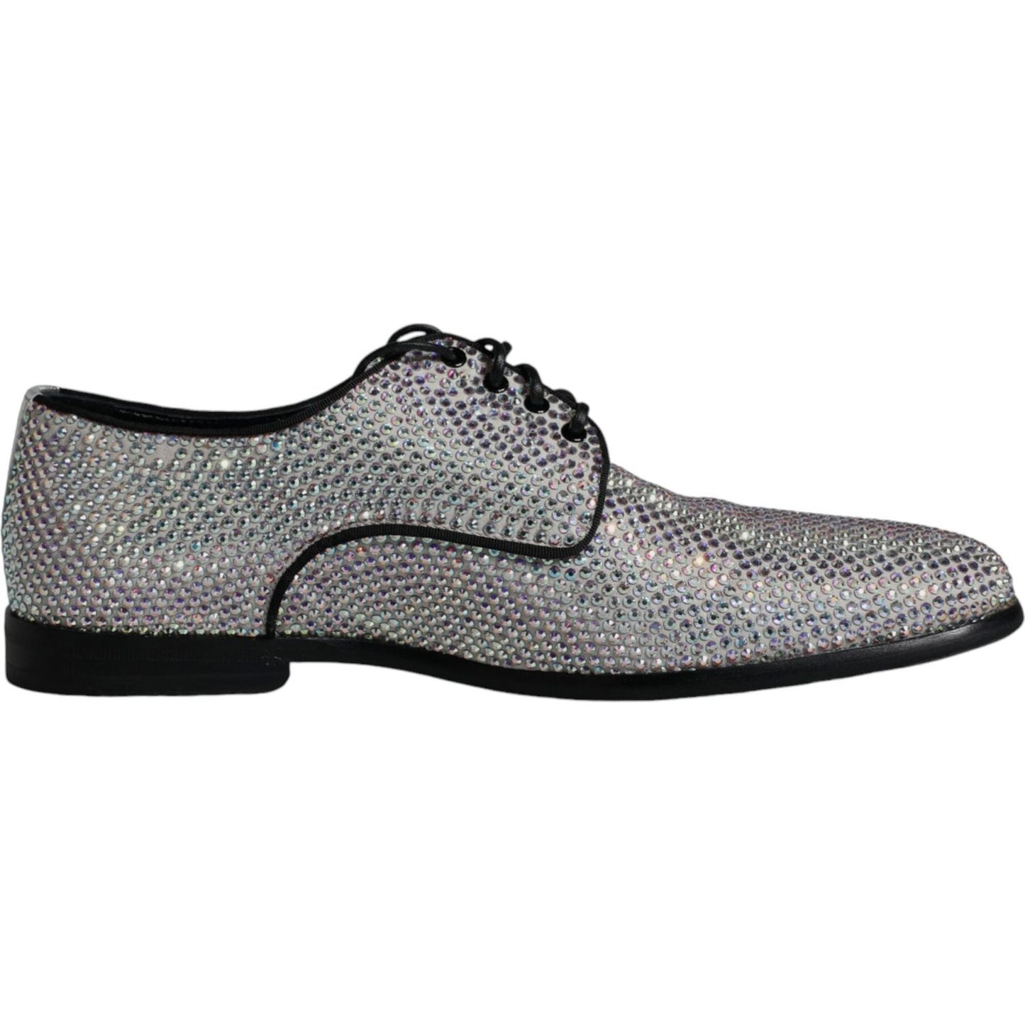 Dolce & Gabbana Silver Leather Rhinestones Derby Dress Shoes MV6249-40
