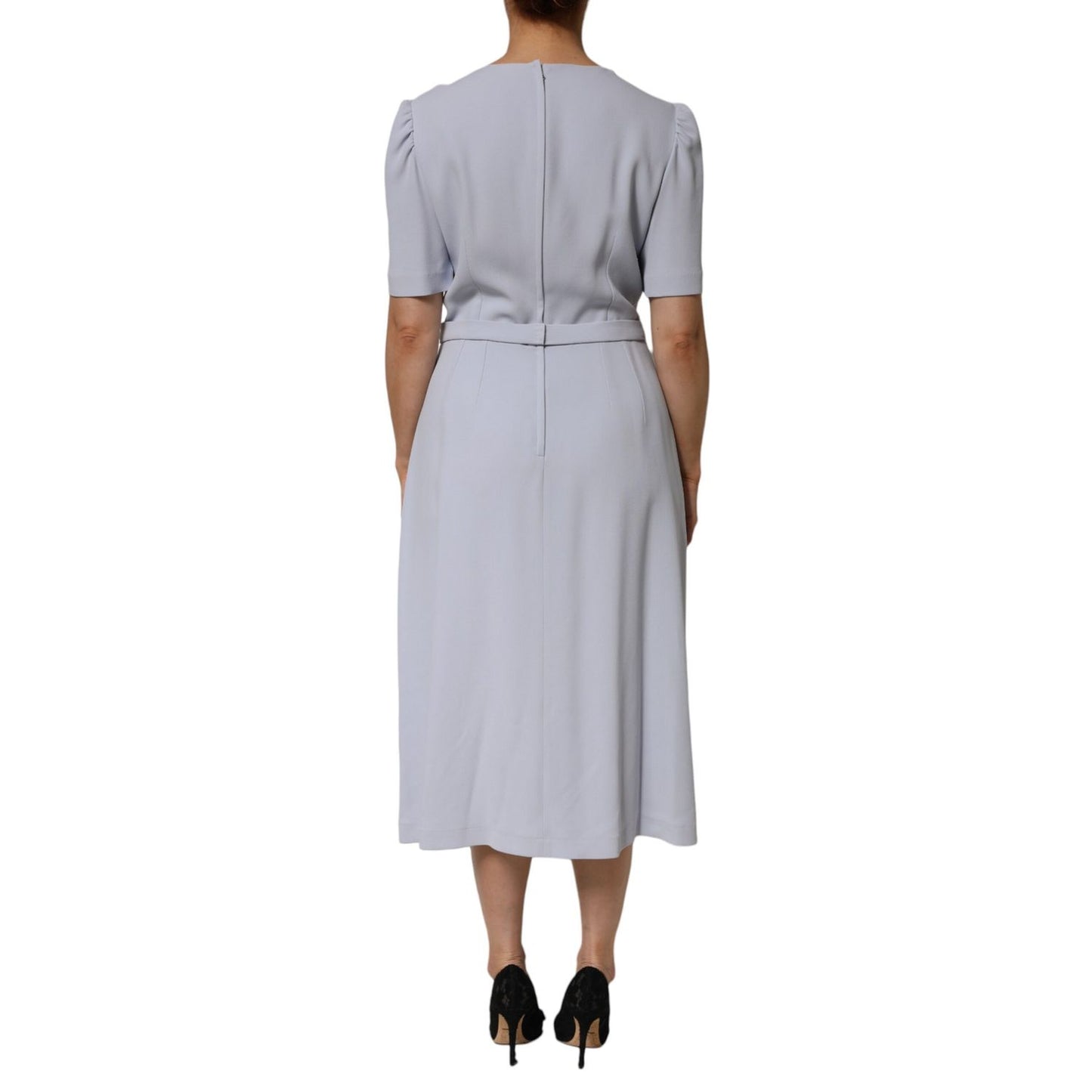 Dolce & Gabbana Light Blue Viscose Blend Floral Applique Dress back view
