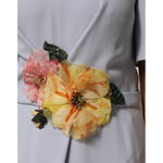 Dolce & Gabbana Light Blue Viscose Blend Floral Applique Dress with vibrant floral detail at the waist