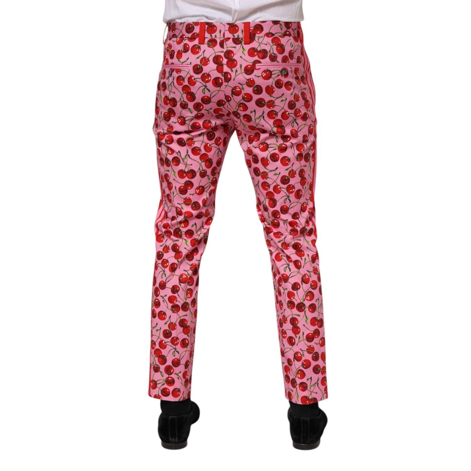 Dolce & Gabbana Pink Cherry Print Cotton Dress Pants