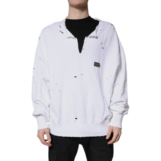Dolce & Gabbana White Cotton Men Pullover Sweatshirt Sweater