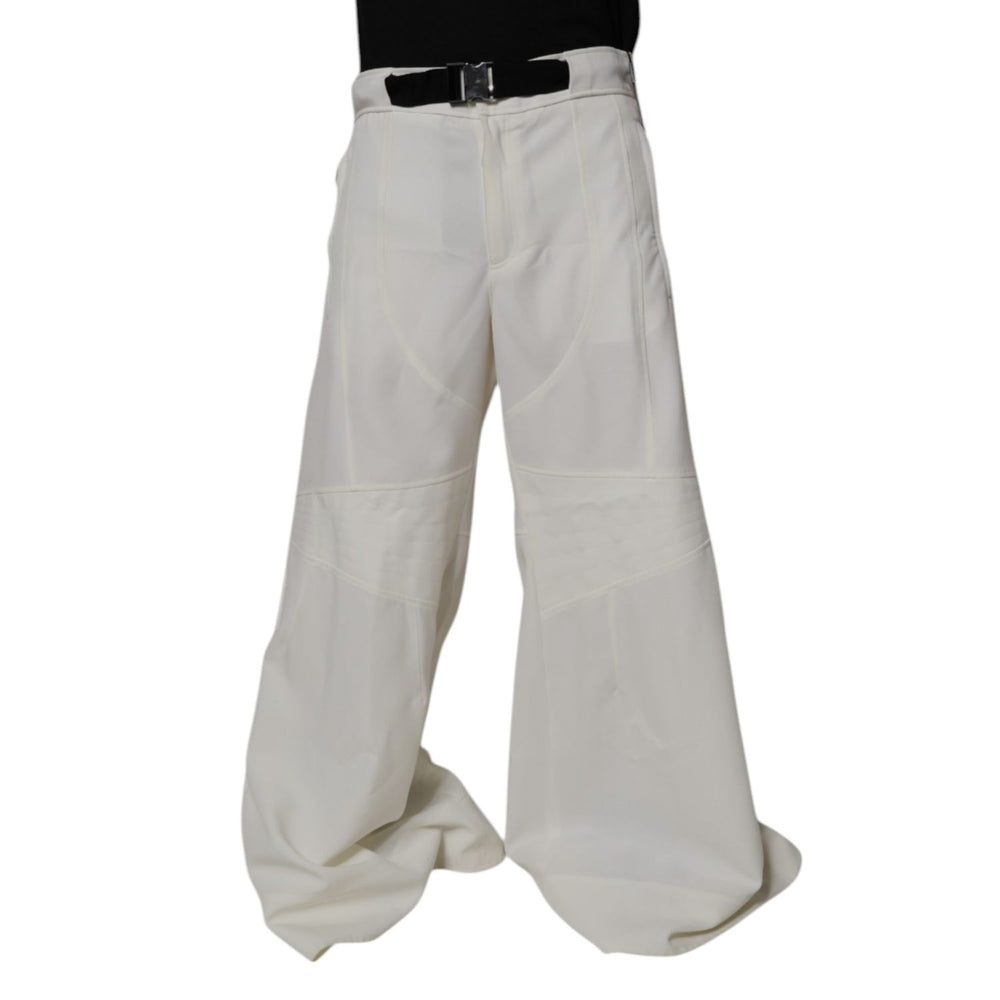 Dolce & Gabbana White Mid Waist Wide Leg Pants, 100% polyester, regular fit, zipper and button closure, designed in Italy for high craftsmanship.