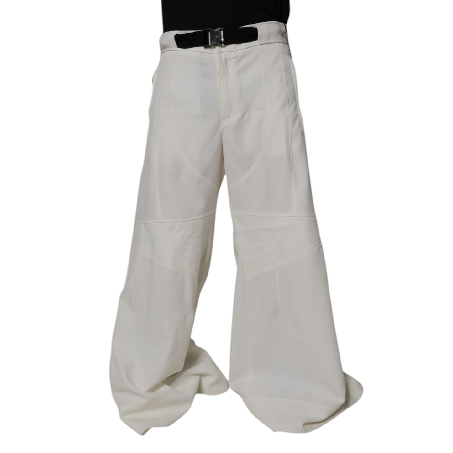 Dolce & Gabbana White Mid Waist Wide Leg Pants, 100% polyester, regular fit, zipper and button closure, designed in Italy for high craftsmanship.