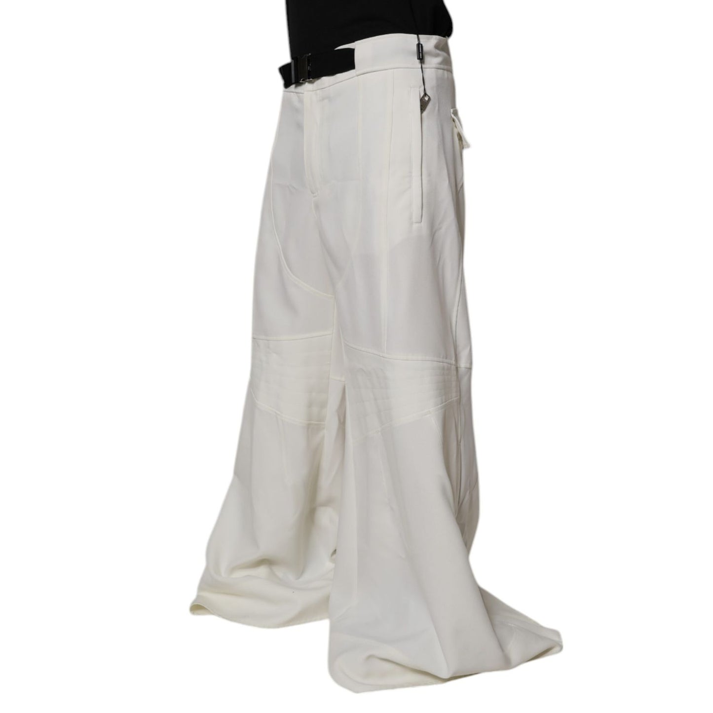 Dolce & Gabbana White Mid Waist Wide Leg Pants, luxurious Italian design, 100% polyester, regular fit with zipper and button closure.