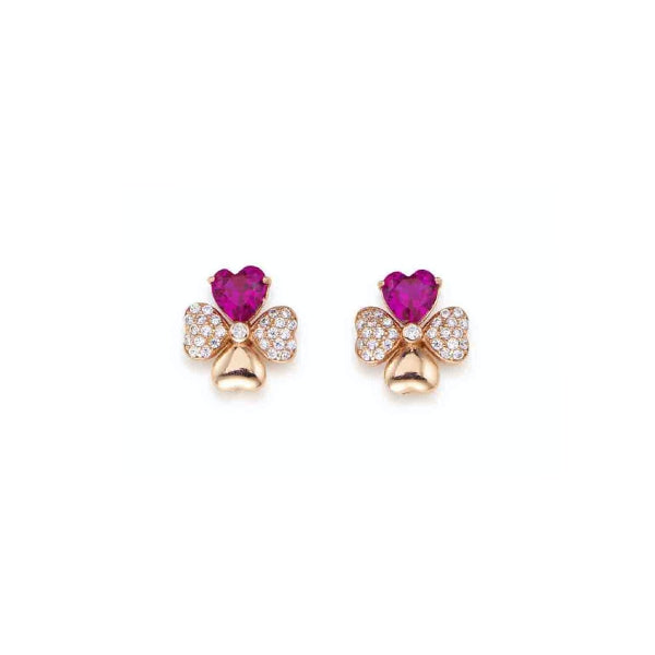 AMEN JEWELRY Mod. EQURR elegant gold earrings with pink gemstones and diamond accents, stylish accessory for special occasions