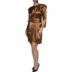 Emporio Armani Brown Satin Long Sleeves Wrap Sheath Mini Dress DR81467-40