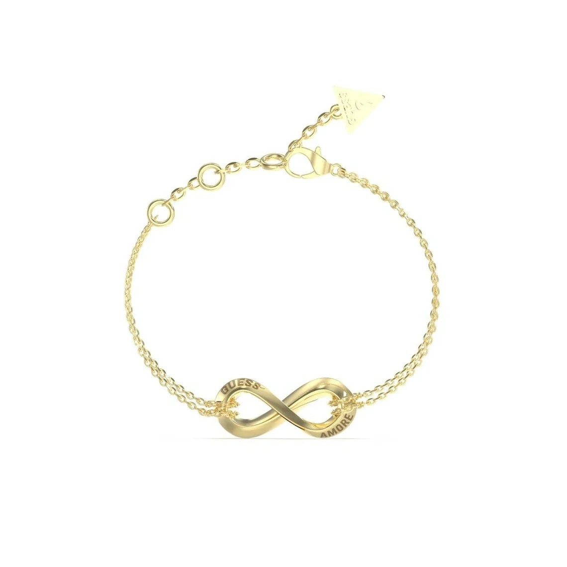 GUESS JEWELS JEWELRY Mod. JUBB05050JWYGS gold infinity bracelet with chain and triangle charm