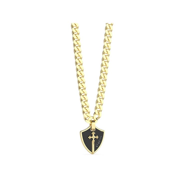 GUESS JEWELS JEWELRY Mod. JUMN04019JWYGBKT-U necklace with gold chain and black shield pendant
