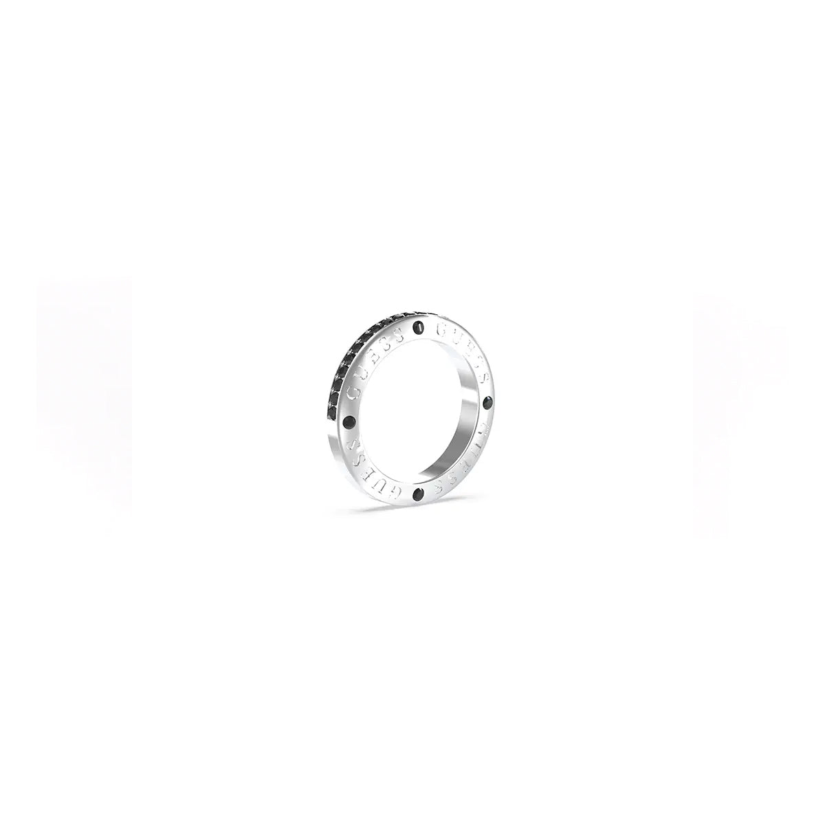 GUESS JEWELS JEWELRY Mod. JUMR03219JWYGBK66 silver ring with engraved details on a white background
