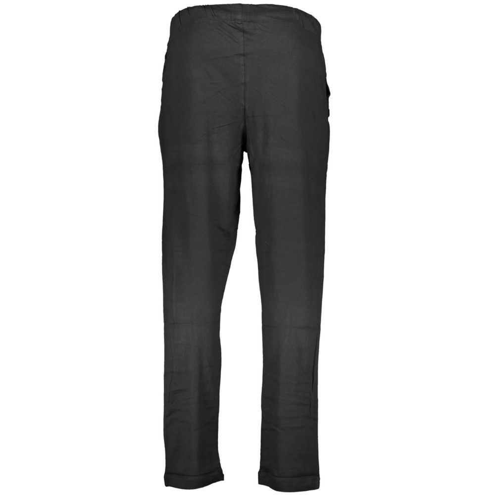 Gianmarco Venturi Black Cotton Pant, sports trousers with elastic waist, light cotton, 2 pockets, contrasting details, embroidery logo.