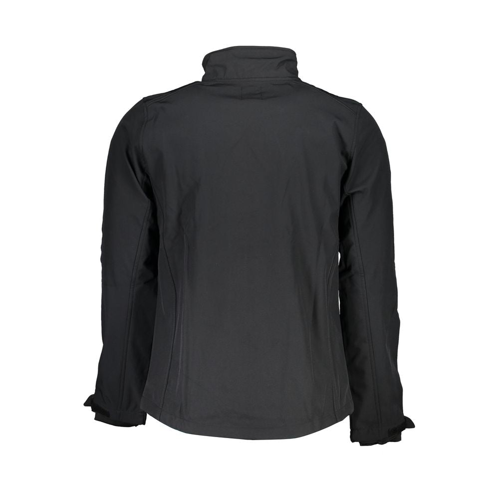 Gianmarco Venturi Black Polyester Jackets & Coat with long sleeves, soft shell, and multiple pockets, back view.