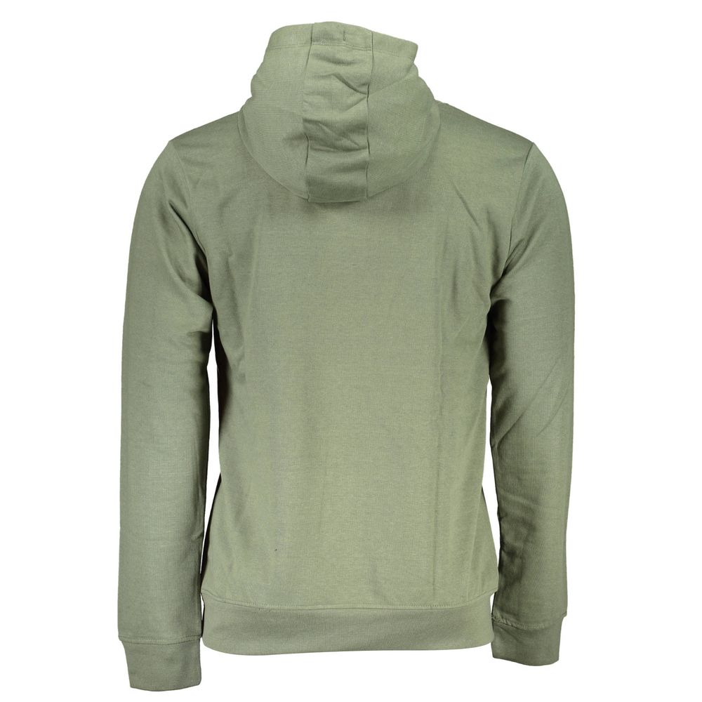 Gianmarco Venturi Green Cotton Sweatshirt with hood and central pocket, featuring logo and print on brushed fabric.