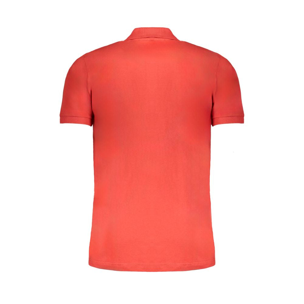 Gianmarco Venturi Red Cotton Polo Shirt with short sleeves and 3 buttons, featuring contrast embroidery and logo on the back view.