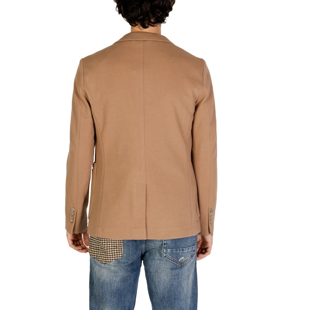 Back view of Gianni Lupo Beige Cotton Blazer for men from fall/winter collection, composed of 65% cotton, 33% polyester, 2% elastane
