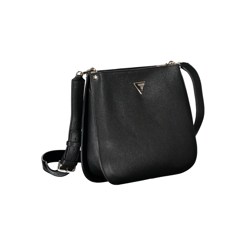 Guess Jeans Black Polyethylene Handbag with snap closure, shoulder handle, external pockets, and contrasting details.
