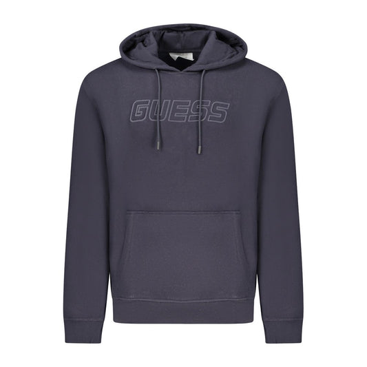 Guess Jeans Blue Cotton Men Sweater, long sleeve hooded sweatshirt with iconic logo and central pocket for a stylish streetwear look.
