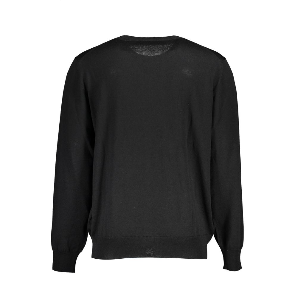 K-WAY Black Wool Sweater, long-sleeved shirt with round neck and logo, rear view