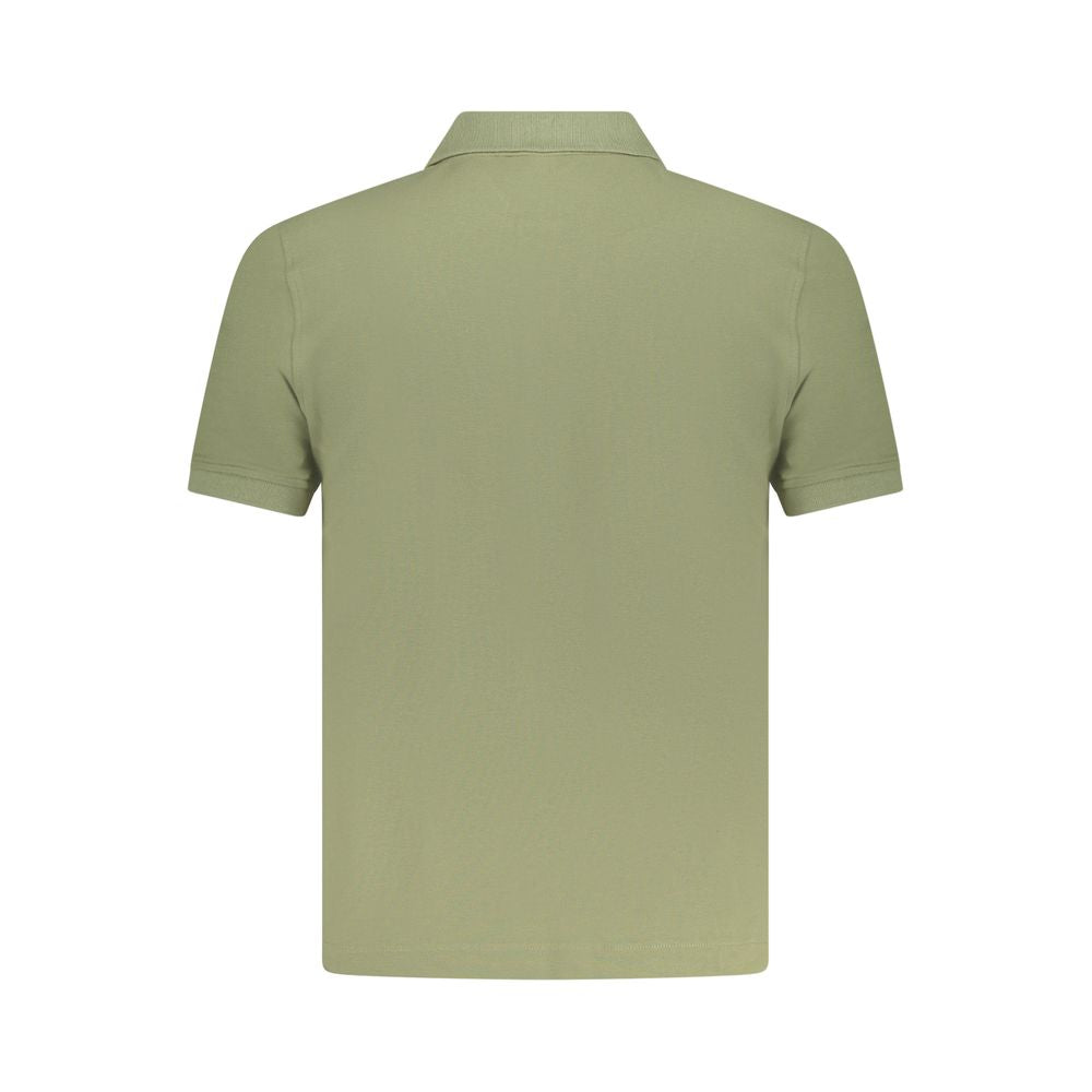 Back view of K-WAY Green Cotton Polo Shirt, short sleeve, 2 buttons, with logo application.