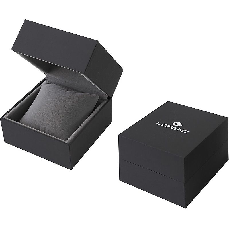 LORENZ MOD. 26169DD wristwatch packaging box with open lid displaying interior cushion.