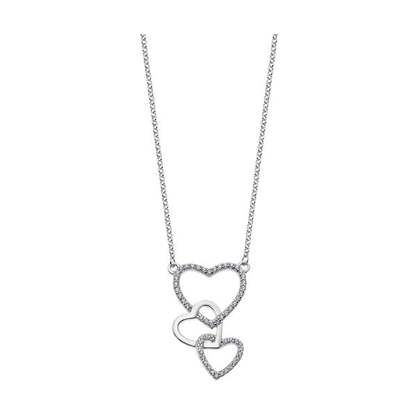 LOTUS JEWELS JEWELRY Mod. LP1817-1/1 necklace with three heart-shaped pendants in silver with sparkling accents.