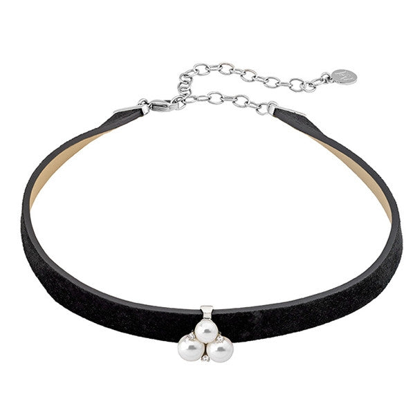 MAJORICA JEWELRY Mod. 15724.01.2.000.010.1 black velvet choker with pearl accents