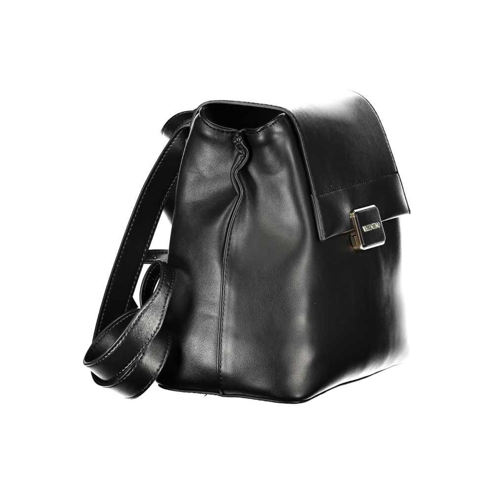 Mario Valentino Black Polyethylene Backpack with adjustable straps, handle, logo, multiple pockets, and zip closure.