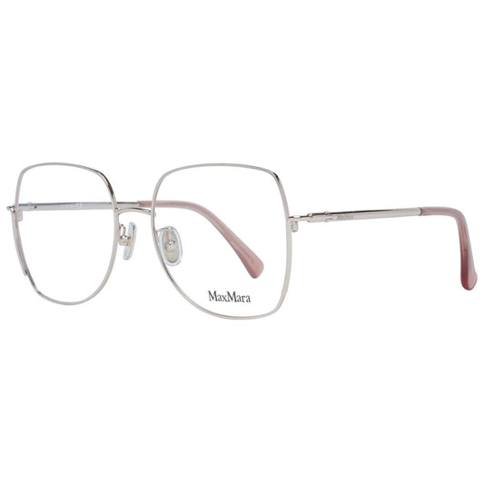 Max Mara Gold Metal Glasses (Frames) for women, trapezium style, gold metal full-rim frame with demo lenses, includes branded case.