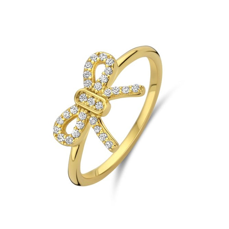 Diamond-studded gold ring shaped like a bow, NEW BLING Mod. 9NB-1553-52, elegant jewelry piece