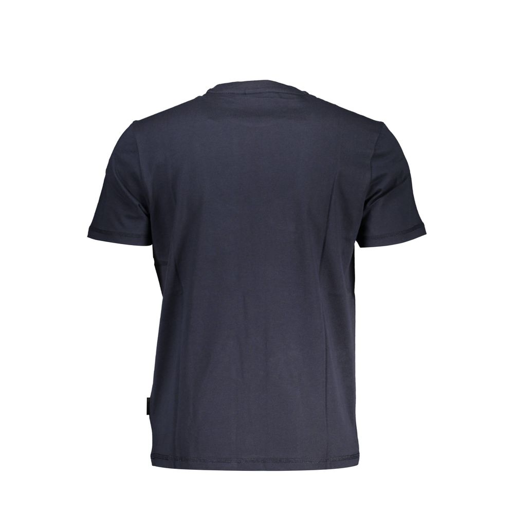 Napapijri Blue Cotton T-Shirt, short sleeve, relaxed fit, crew neck, organic cotton, contrasting details, back view