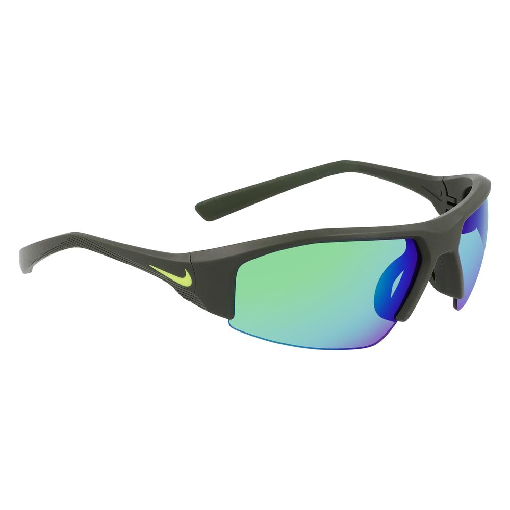 Nike Gray Injected Sunglasses with green lens, unisex sports eyewear with 70/11/135 mm dimensions and filter 3 protection.